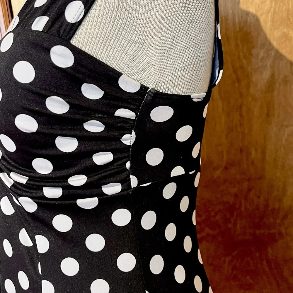 Sexy black and white Polka Dot Sleeveless Dress pinup girl retro - Picture 5 of 7